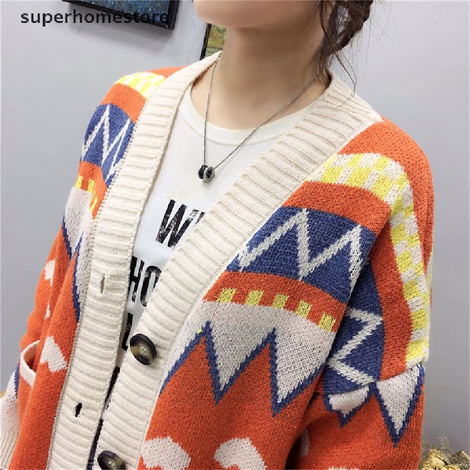 [ superhomestore.vn ] [superhomestore] Knitted Sweater Cardigan Heart Printed Women's Loose Thicken Cardigan Jacket New Stock