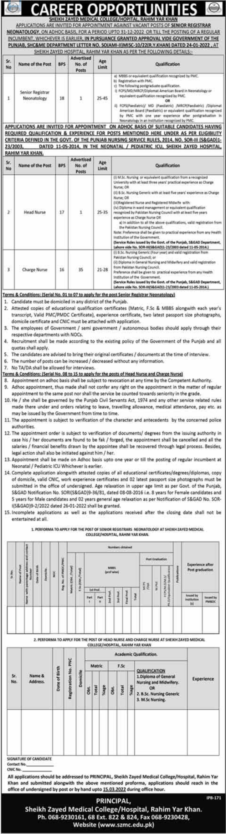 Sheikh Zayed Medical College Jobs 2022 in Rahim Yar Khan