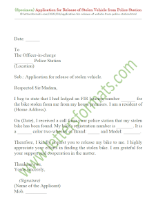 application to release bike from police station in english