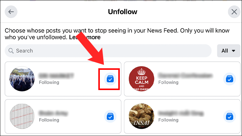 You proceed to click on the item Unfollow (Unfollow)