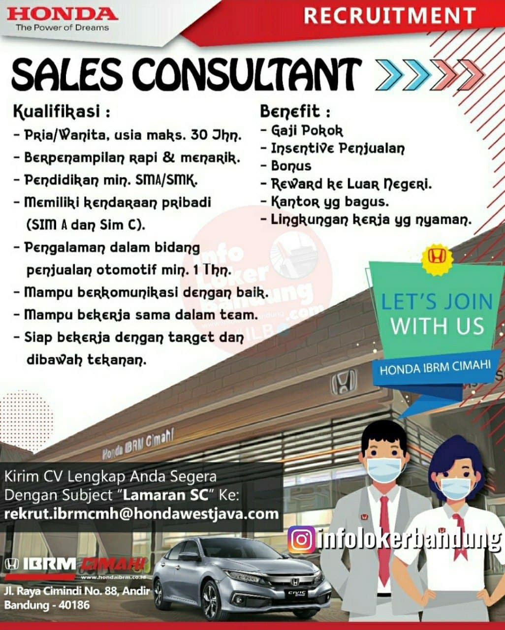 Lowongan Kerja Sales Consultant Honda IBRM Cimahi Bandung November 2021