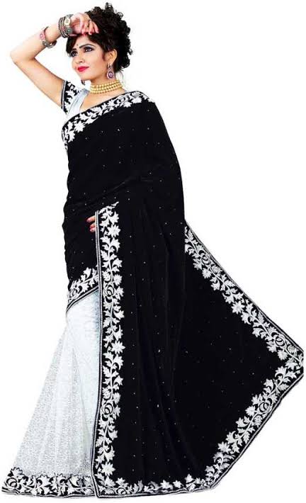 Black and white  valvet saree