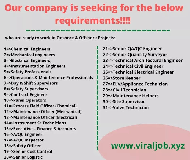 Our company is seeking for the below requirements!!!!