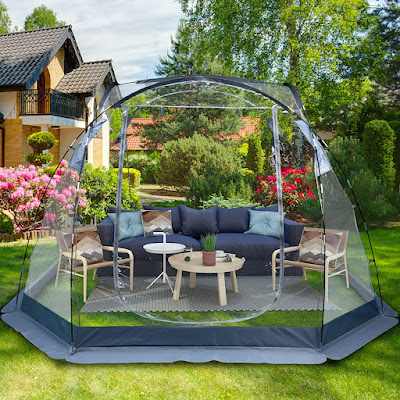 RUNBOW Outdoor Bubble Tent, 10' x 10' Portable Bubble Shelter, 4-6 Person Clear Screen House for Backyard - Large Waterproof Pod Cold Protection Tent