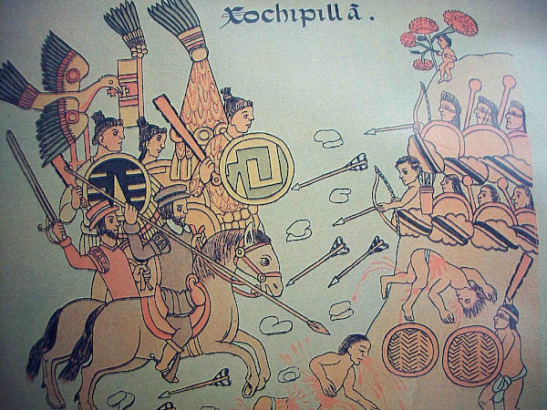Gambar 625A | Viceroy Antonio de Mendoza dan Tlaxcalan India bertempur dengan Caxcanes dalam Perang Mixtón | Alfonso X el Sabio (1221 - 1284) / Domain awam
