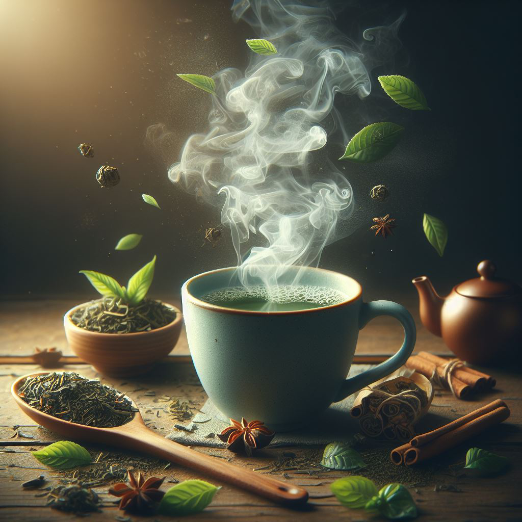 A cup of freshly brewed green tea
