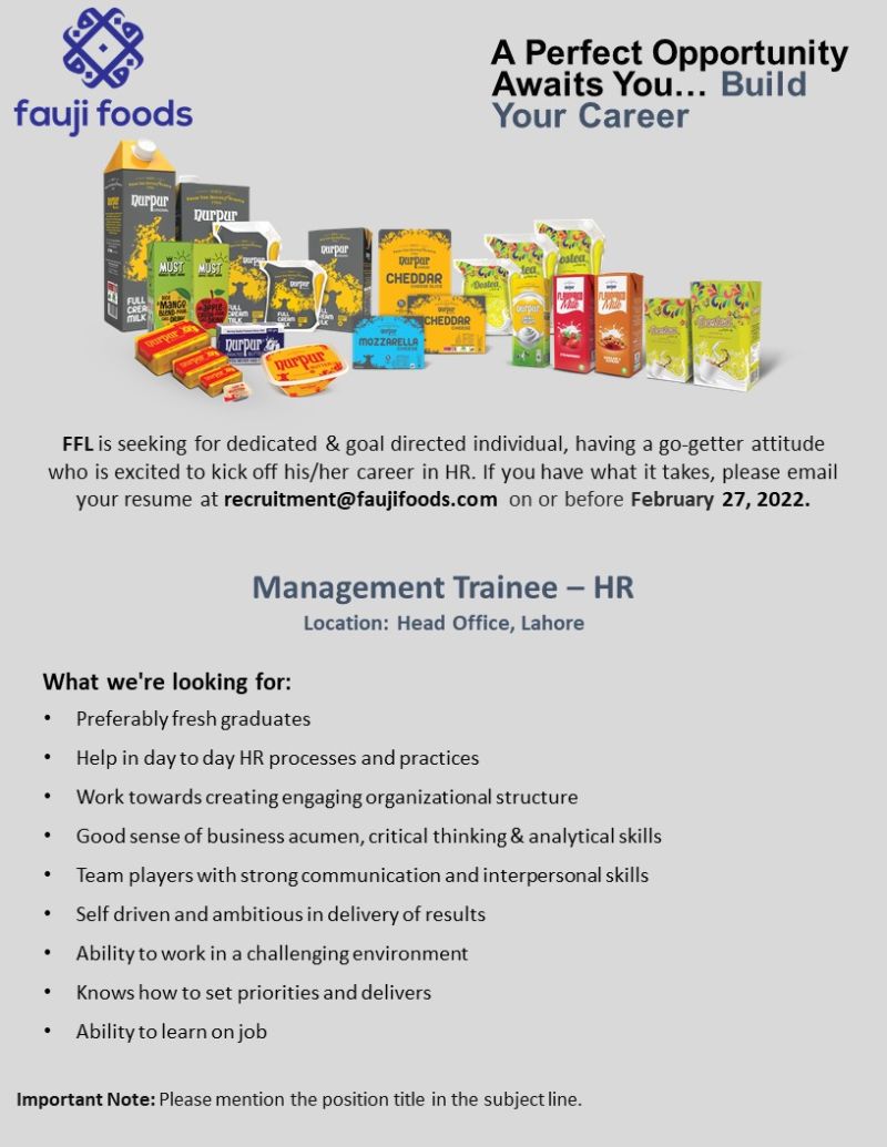 Fauji Foods Limited Jobs Management Trainee - HR