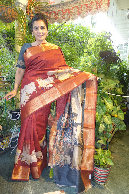 Digital print pichwai saree with zari borders