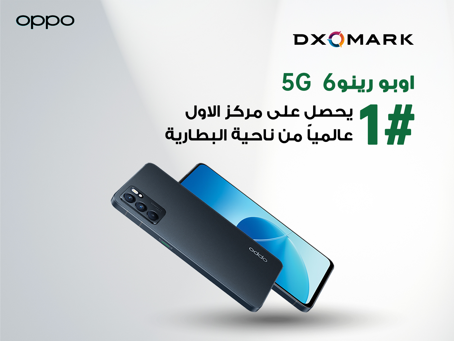 حصل OPPO Reno6 5G على المركز الأول في التصنيف العالمي لبطاريات DXOMARK