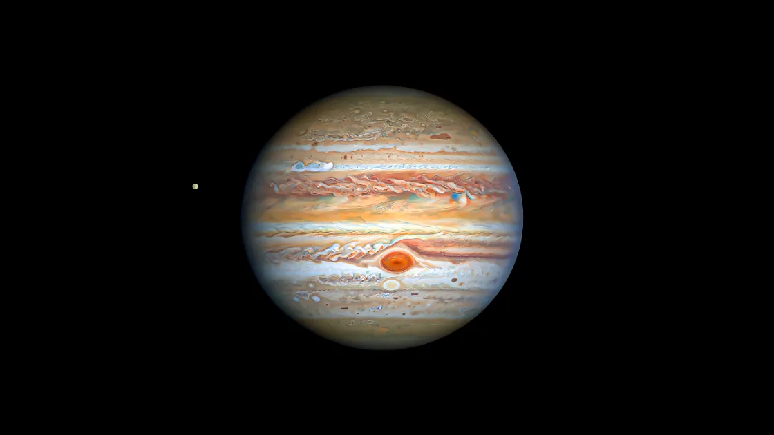 Jovian giant, majestic Jupiter, planetary wallpaper, gas giant, celestial body, space exploration. Background Wallpaper 4K 3840x2160 pixels for PC Desktop/Laptop.