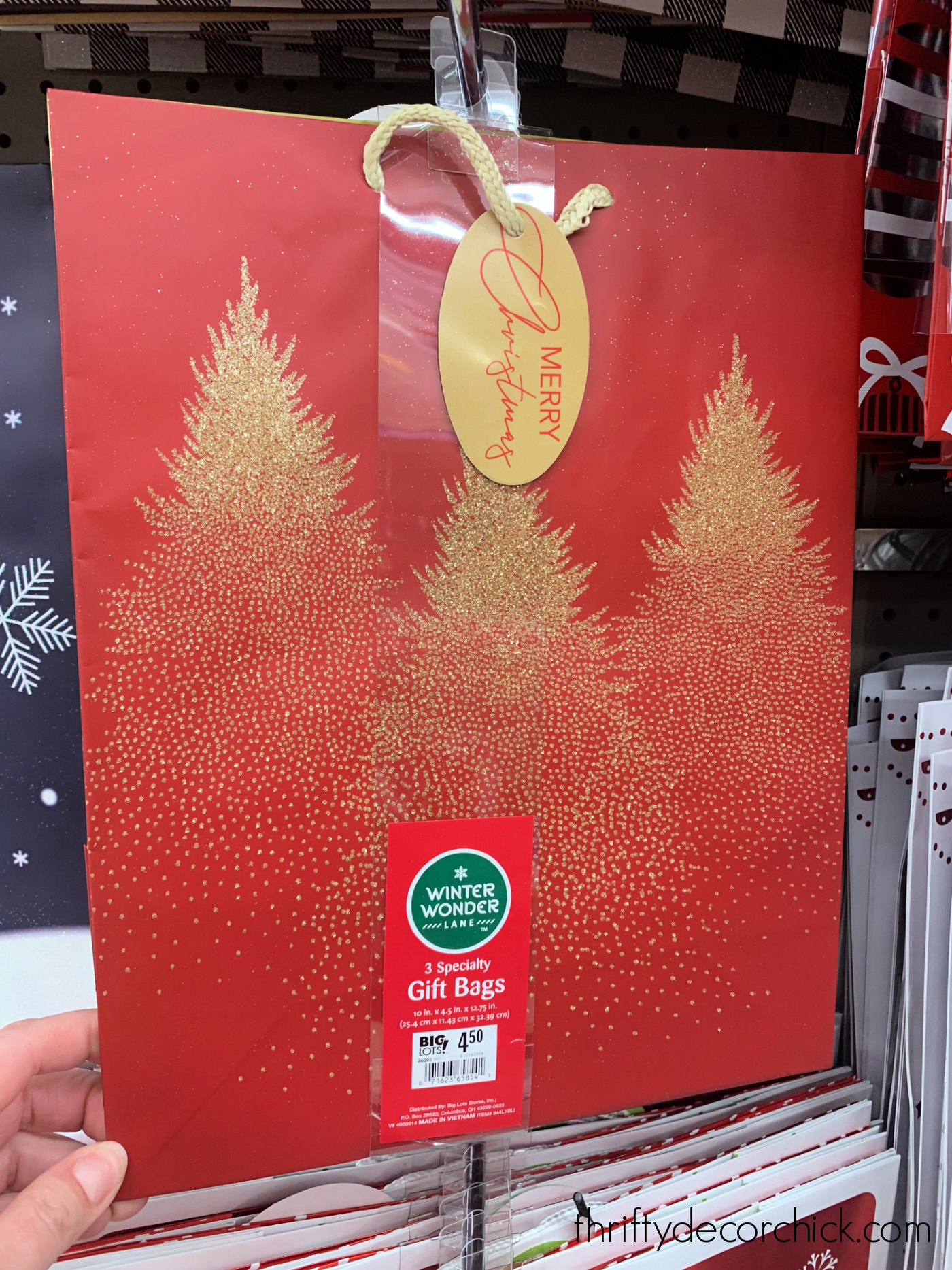 gold glitter trees gift bag