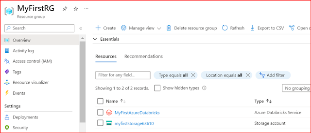 Azure myFirst resources from ms databricks