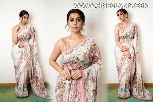 Actress Nikki galrani wearing beautiful floral print saree