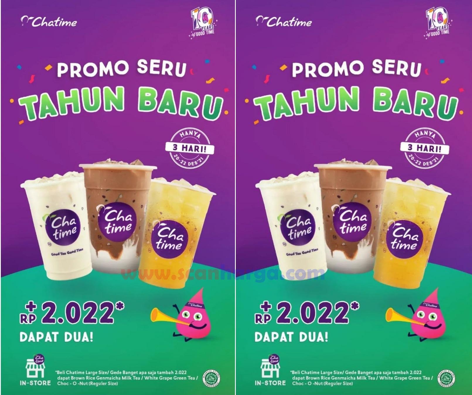 CHATIME Promo SERU TAHUN BARU Tambah +Rp. 2.022* Dapat 2 Minuman