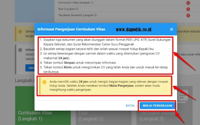 Jika sudah siap, silakan klik tombol Mulai Pengerjaan dan jika belum siap, silakan klik tombol silang