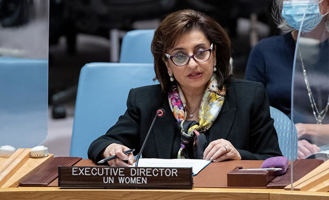 Foto ONU/Eskinder Debebe Sima Bahous, directora ejecutiva de ONU Mujeres, durante la reunión del Consejo de Seguridad sobre sobre la mujer y la paz y la seguridad.