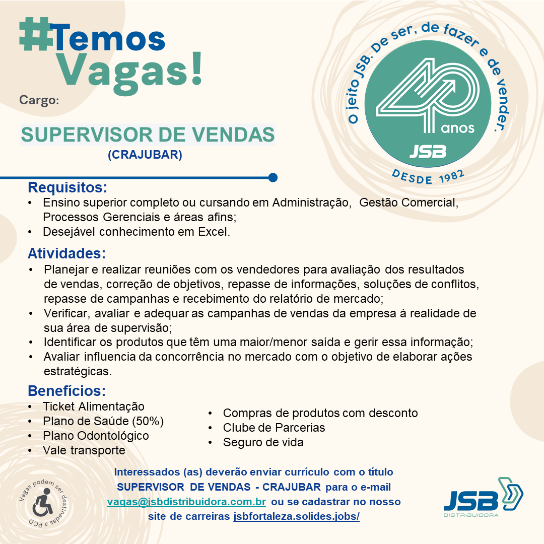 SUPERVISOR(A) DE VENDAS - CRATO/JUAZEIRO/BARBALHA/CE