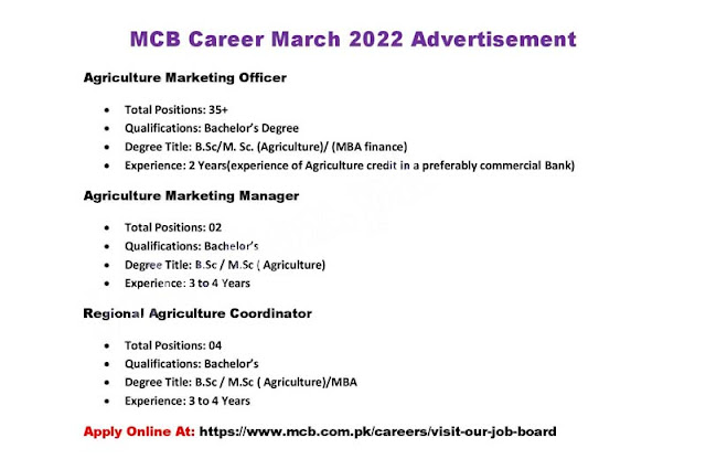 MCB Bank Latest Jobs 2022 Latest Advertisement – www.mcb.com.pk