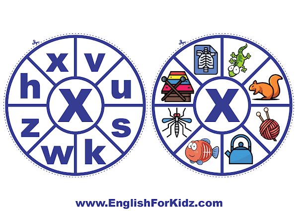 Alphabet matching wheel - letter x - clothespin ABC activities