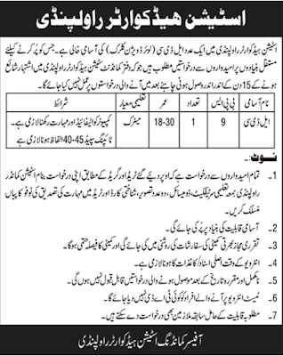 Pak Army Clerk Jobs 2022 at Station Headquarter Rawalpindi