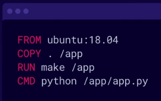 "FROM unbuntu: 18.04":  We inherit from a public Ubuntu image (We could inherit from anything here, including our own images.) "COPY  .  /app":  We use the copy command to copy everything in the local directory to slash app inside the Docker image. This creates a new layer within the image. "RUN make /app":  The next instruction executes the make command to compile our application. "CMD python /app/app.py":  The final Command states that when this container image is running a Python Application should be executed.