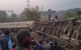 12 coaches of Bikaner-Guwahati Express derail in Bengal, 9 killed, 45 injured  There has been a train accident near Jalpaiguri in West Bengal. Here many bogies of Bikaner-Guwahati Express have derailed.  There has been a train accident near Jalpaiguri in West Bengal. Here 12 bogies of Bikaner-Guwahati Express have derailed. 9 people died in the accident and about 45 people were injured. Union Railway Minister Ashwini Vaishnav will reach the spot this morning. Disturbing pictures of passengers trapped in the debris after the train accident have surfaced.  According to West Bengal government sources, at least 50 injured have been rescued so far. Sources said that 10 passengers were seriously injured. 24 people have been sent to Jalpaiguri District Hospital while 16 people have been sent to Moynaguri Government Hospital. New Frontier Railway sources said that the serious passengers will be shifted to the North Bengal Medical College in Siliguri.  According to railway sources, several passengers are feared trapped inside the derailed coaches and gas cutters are being used to cut the damaged coaches.  According to officials, the accident happened at around 5 pm between New Dimohani and New Maynaguri railway stations in West Bengal, when train number 15633 was going from Bikaner to Guwahati. The train had left Bikaner Junction on Wednesday and was to reach Guwahati on Thursday evening. A compensation of Rs 5 lakh has been announced for the next of kin of the deceased while Rs 1 lakh has been announced for the seriously injured.  Railway Minister Ashwini Vaishnav tweeted on Thursday, "Twelve coaches of Bikaner-Guwahati Express derailed in an unfortunate accident near New Maynaguri (West Bengal) this evening. I am personally monitoring the situation for speedy rescue operations.  Railway Minister told ANI, "I am reaching the spot on Friday morning, medical team and senior officials are present on the spot. Prime Minister Modi has also inquired about the situation and the rescue operation. Our focus is on the rescue. Also the ex-gratia amount." Announced."  Helpline No. 0361- 2731622/623  Video footage from the accident site showed people being rescued from the wreckage of several damaged train coaches lying next to the elevated train track. Police can be seen on the spot helping with relief and rescue operations along with local people and other commuters.  A Northeast Provincial Railway (NFR) spokesperson in Guwahati said the accident took place around 5 pm in an area under the Alipurduar division of the NFR. He said the accident took place at a distance of more than 90 kms from Alipurduar Junction.   Prime Minister Narendra Modi, who held a meeting with chief ministers to review the COVID-19 situation, inquired about the accident from West Bengal Chief Minister Mamata Banerjee. Banerjee briefed the Prime Minister about the relief and rescue operations. Banerjee has spoken to the District Magistrate of Jalpaiguri in this regard.  A passenger said, "We got a sudden jolt. We were all shaking vigorously and the luggage kept on the upper seat fell here and there.  Indian Railways has announced an ex-gratia of Rs 5 lakh for the dead, Rs 1 lakh for the seriously injured and Rs 25,000 for those with minor injuries.  According to railway officials, due to the accident on the main line, all trains going towards Guwahati have been stopped for the time being.  Chief Minister Mamata Banerjee spoke to the district officials and senior state government officials have reached the spot. Banerjee tweeted, "Very concerned to hear about the tragic accident of Bikaner-Guwahati Express at Maynaguri. Senior officials of the state government, DM/SP/IG-North Bengal are monitoring the rescue and relief operations. The injured will get medical help at the earliest." (Input- Language and from ANI...)  "There was a loud jolt followed by a loud noise, I fell down from my seat and then everything was over," a passenger who survived the train accident in West Bengal on Thursday said this while sharing his experience. Seven people died, while 45 passengers were injured when the Bikaner-Guwahati train derailed in New Jalpaiguri district. 12 coaches of the train derailed and some of them overturned near Domohani.  A Northeast Frontier Railway (NFR) spokesperson said in Guwahati that the accident took place at around 5 pm under Alipurduar Division of NFR. A partially damaged coach rammed onto another coach due to the collision, while some coaches overturned after falling down the slope. Hundreds of people from nearby villages gathered at the spot and helped in evacuating the stranded passengers. Due to the collision, some coaches separated from the rest of the train, while the wheels of some derailed.  A passenger named Sanjay, who survived the accident, told a news channel, "It was around 5 o'clock in the evening, I was talking to my wife on the phone. Suddenly I heard a loud sound and felt a strong jolt. It made me fall from my seat and after that everything was over. When I regained consciousness, I was being taken inside an ambulance.  Some people were searching for their loved ones who were with them on the train at the time of the accident. An injured man said, "My mother and I were having tea when there was a loud sound and a loud jolt. The luggage kept on the upper berth fell here and there. Local people rescued me, but I have not been able to trace my mother yet. I don't know what happened to her." Jalpaiguri District Officer Maumita Godara Basu said, "We recovered the bodies from the accident site. At least 45 passengers were injured in the accident.” The District Magistrate said that the death toll could rise as the condition of some of the injured passengers was critical. Basu said the rescue team was doing a thorough search of each compartment amid darkness and thick fog.  A railway official said in New Delhi that the Commissioner of Railway Safety would investigate the cause of the accident. Railway Minister Ashwini Vaishnav, Chairman Railway Board and Director General (Safety) have left for the accident site. Local resident Manohar Pal, who was rescuing people on the spot, said that he was at a tea stall with his friends when they heard a loud noise. "We initially thought it was some kind of explosion," Pal said. But as soon as he moved in that direction, he saw that the coaches of the train collided with each other. Heard people pleading for help from derailed coaches. We immediately tried to get people out.