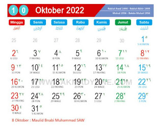 Kalender jawa bulan oktober 2022