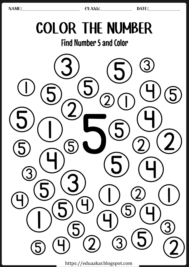 Color and Count Number 5 Worksheet