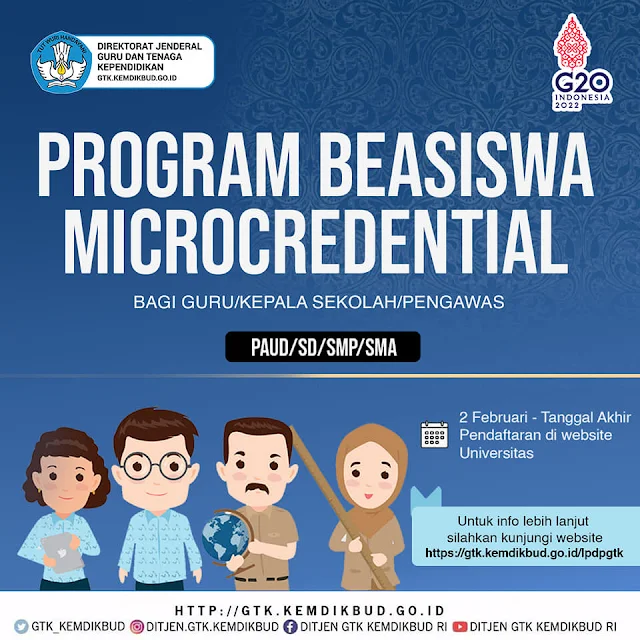 Info Penting program Beasiswa Microcredential di perguruan tinggi Bagi Guru/Kepala Sekolah/Pengawas