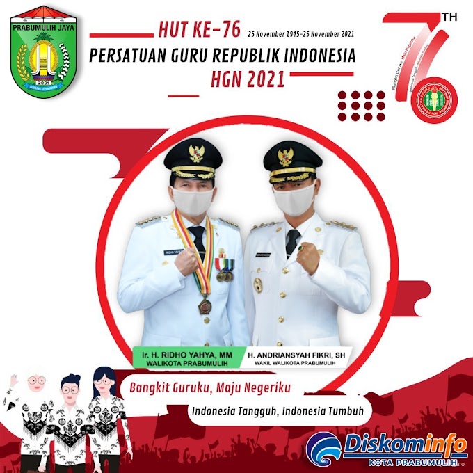 Prabumulih,25 November 2021 Pemerintah Kota Prabumulih Mengucapkan Selamat Hari Persatuan Guru Republik Indonesia ke -76 tahun 2021. BANGKIT GURUKU, MAJU NEGERIKU, INDONESIA TANGGUH,INDONESIA TUMBUH. Bertepatan dengan Hari Ulang Tahun Guru Republik Indonesia (HUT PGRI) yaitu setiap 25 November.  PGRI sendiri lahir pada 25 November 1945, ditetapkan dalam Keputusan Presiden Nomor 78 Tahun 1994, dan pada hari yang sama ditetapkan sebagai hari guru nasional. @ridhoyahya.id  @andriansyahfikriii  @elman_prabu  @ngestisoekarmin  @reniindayani  @puslapdik_dikbud  #gurukutersayang  #guru  #pgri