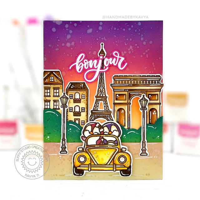 Sunny Studio Stamps: Charming City Card by Kavya (featuring Paris Afternoon, Passionate Penguins)