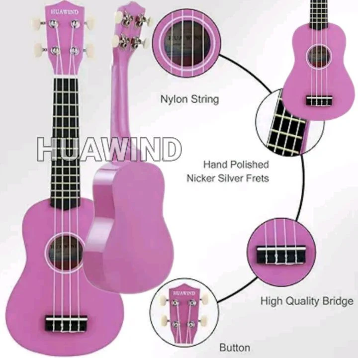 Huawind Ukulele Guitar with 12 Frets: Portable 4-String Soprano Ukulele String Wood Musical Instrument - Gift Ideas