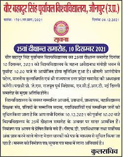 Advertisement: वीर बहादुर सिंह पूर्वांचल विश्वविद्यालय, जौनपुर (उ.प्र.) | 25वां दीक्षान्त समारोह 10 दिसम्बर 2021 | #NayaSaberaNetwork