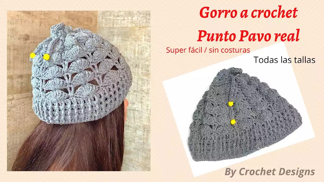 COMO TEJER GRATIS Gorro en Punto Pavo Real a Crochet