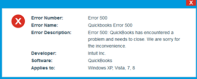 Indications of error code 500 in QuickBooks.