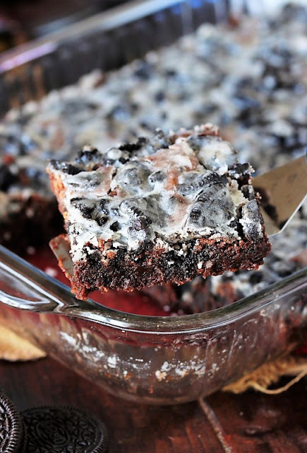 Oreo Brownie Bars Topped with Crumbled Oreos Image