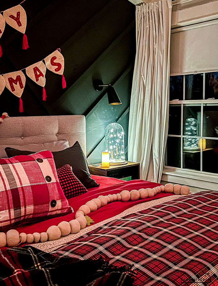 Red, black and plaid bedroom