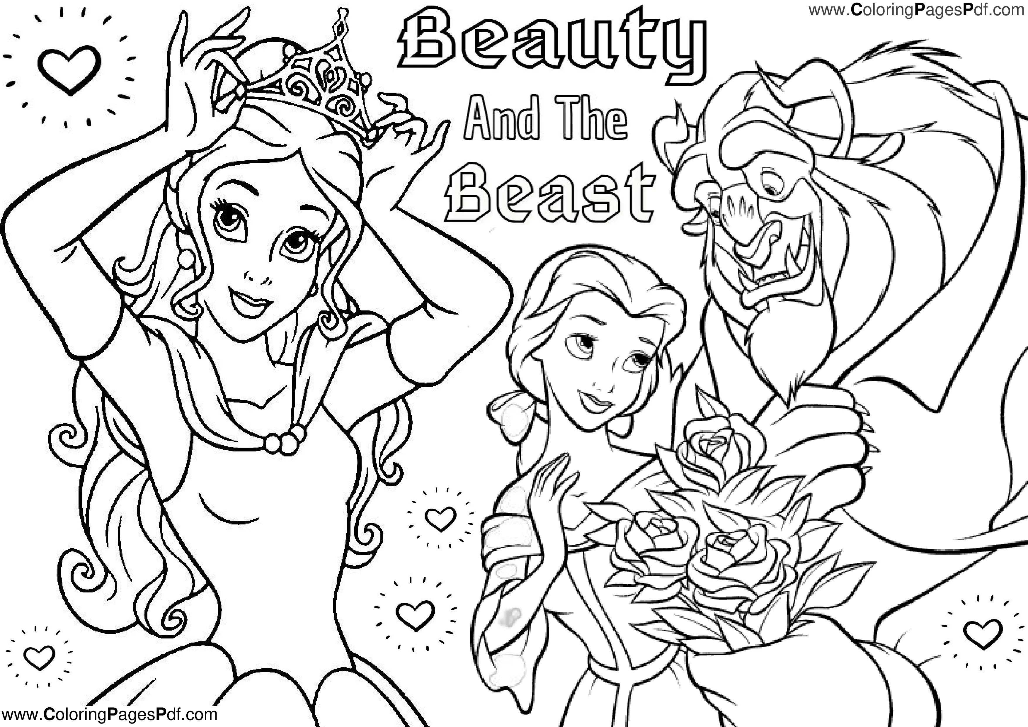Cute Beauty and the beast coloring pages
