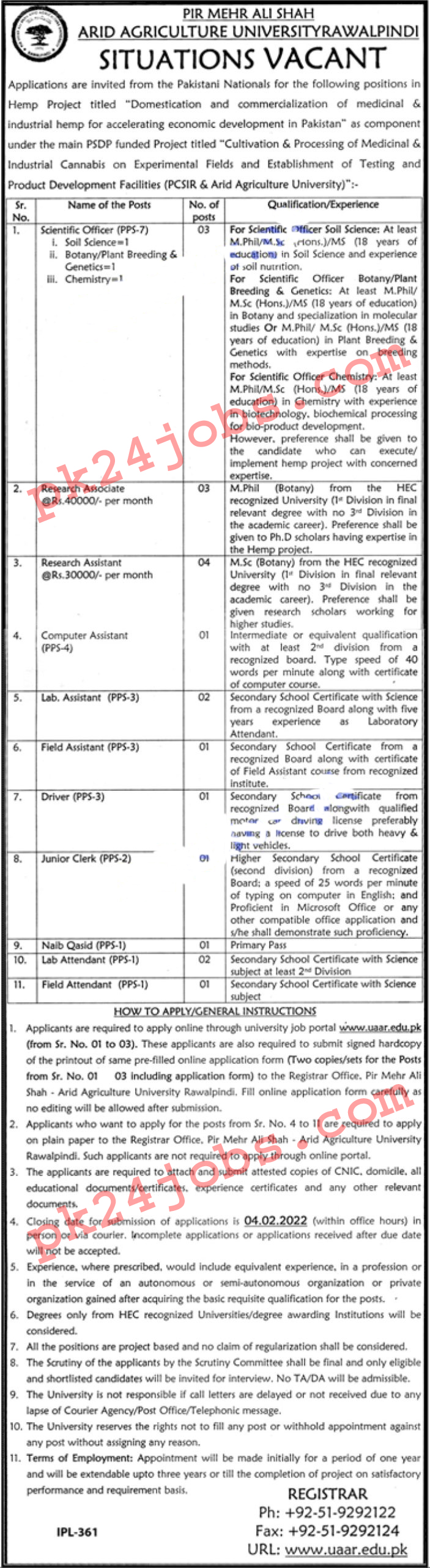 ARID University Jobs 2022 – Government Jobs 2022