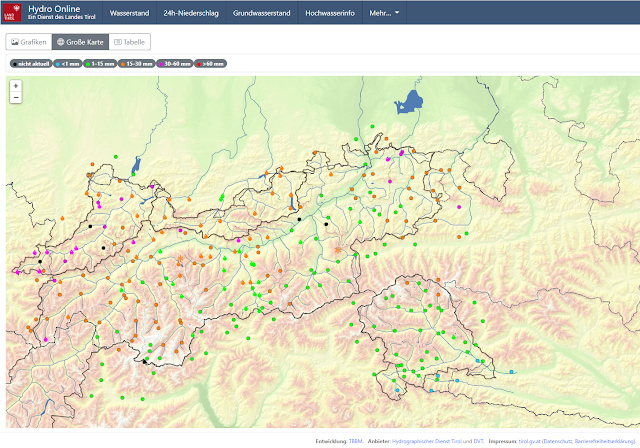 Distribuzione delle precipitazioni nel Tirolo tra il 29 e il 30.12. Nella parte centrale del Tirolo del Nord e nel Tirolo dell'Est settentrionale, le precipitazioni erano meno abbondanti del previsto.