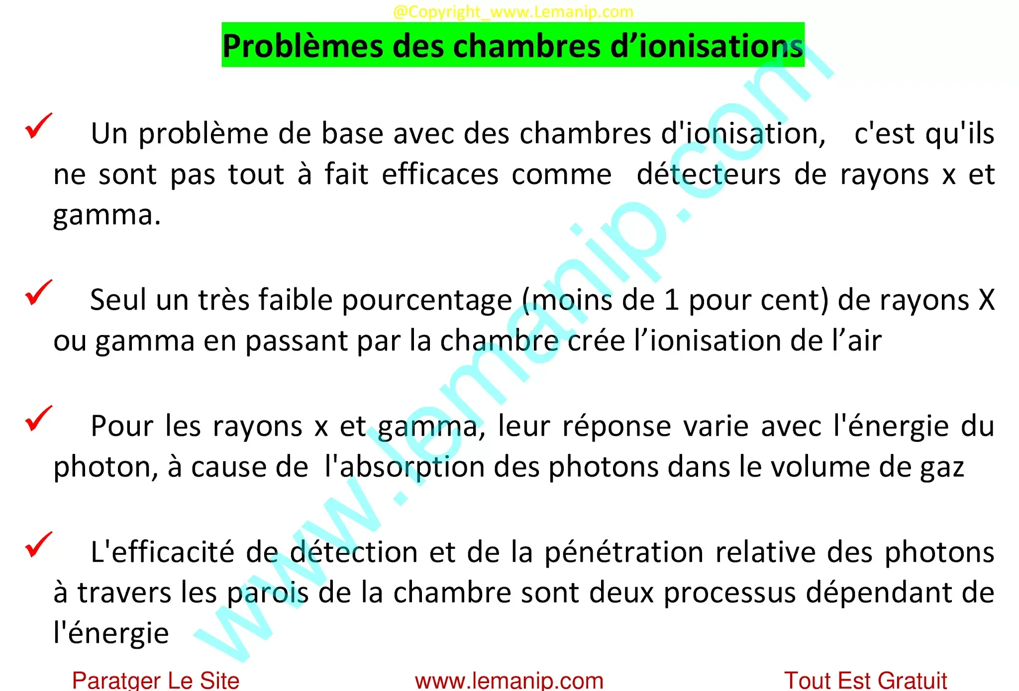 Problèmes des chambres d’ionisations