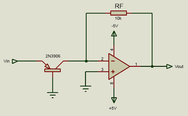 circuit diagram of antilog amplifier with LM358 op-amp and 2N3904 transistor