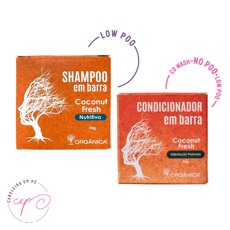 Shampoo (Low Poo) e Condicionador (No Poo) em Barra Coconut Fresh - Orgânica