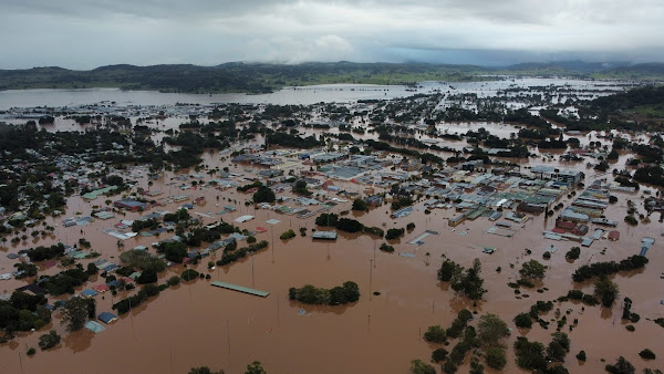 The City of Lismore under floodwaters in Feb 2022