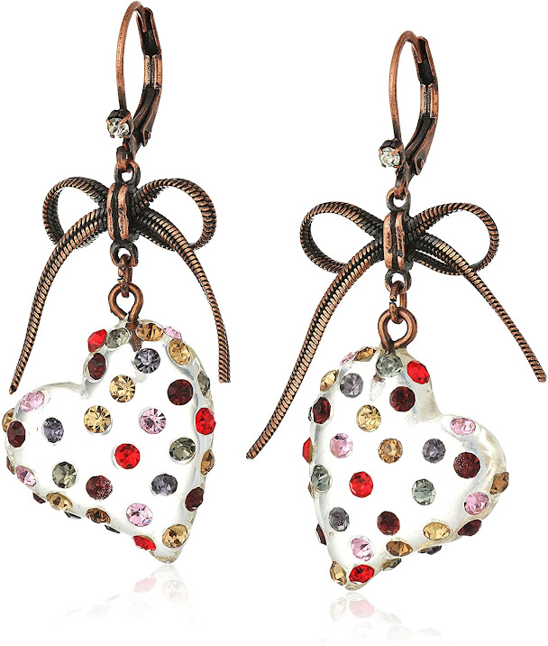 Betsey Johnson Multi Lucite Heart Drop Earrings | iko women's fashion