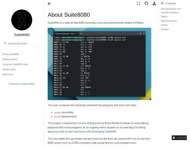 Suite8080 documentation website built with Jupyter Book and Sphinx and hosted at Read The Docs