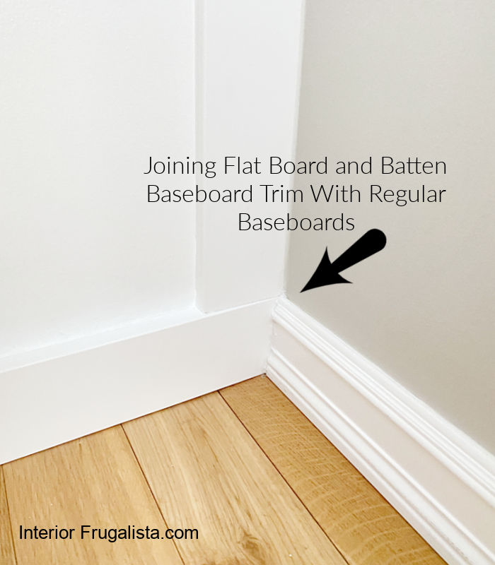 How to join the board and batten wall flat baseboard with the existing baseboards in the room.