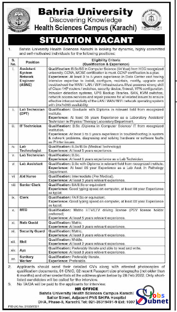 Karachi Bahria University Management Jobs 2022