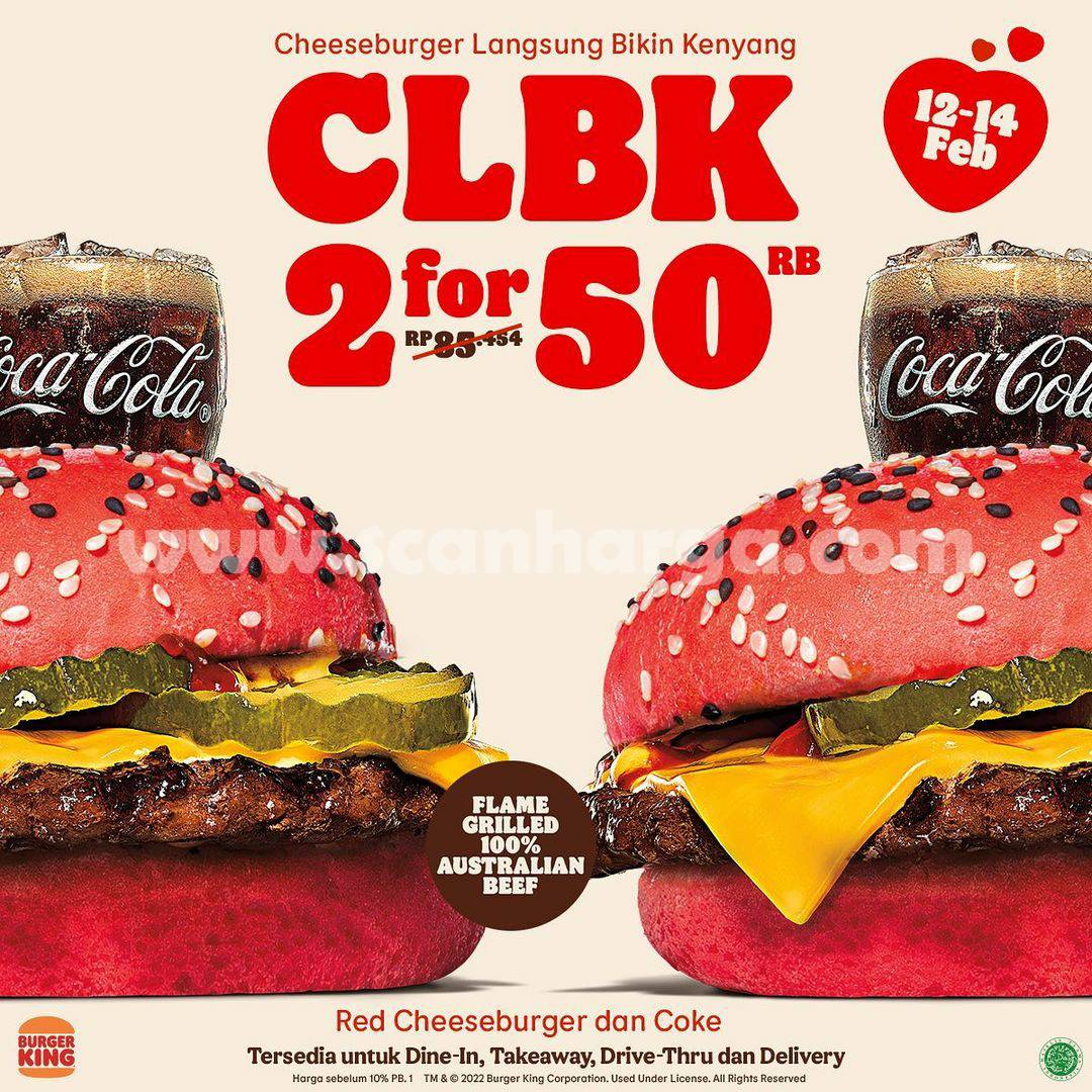 Promo Burger King Valentine - Beli Paket CLBK Berdua hanya 50rb