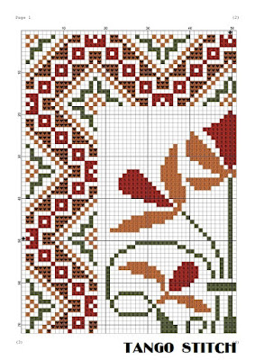 Art nouveau style vintage flower cross stitch ornament design